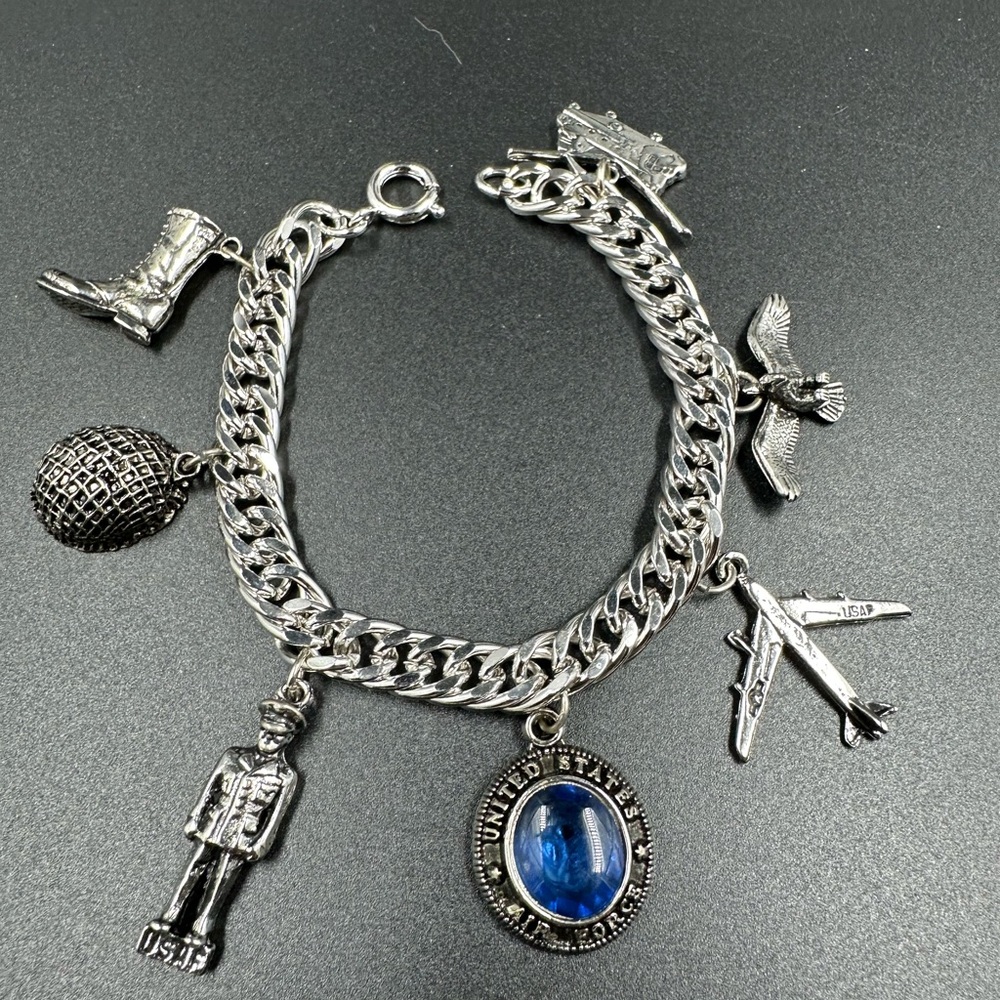 United States Air Force Charm Bracelet Boot Eagle Jet Soldier Helmet Helicopter